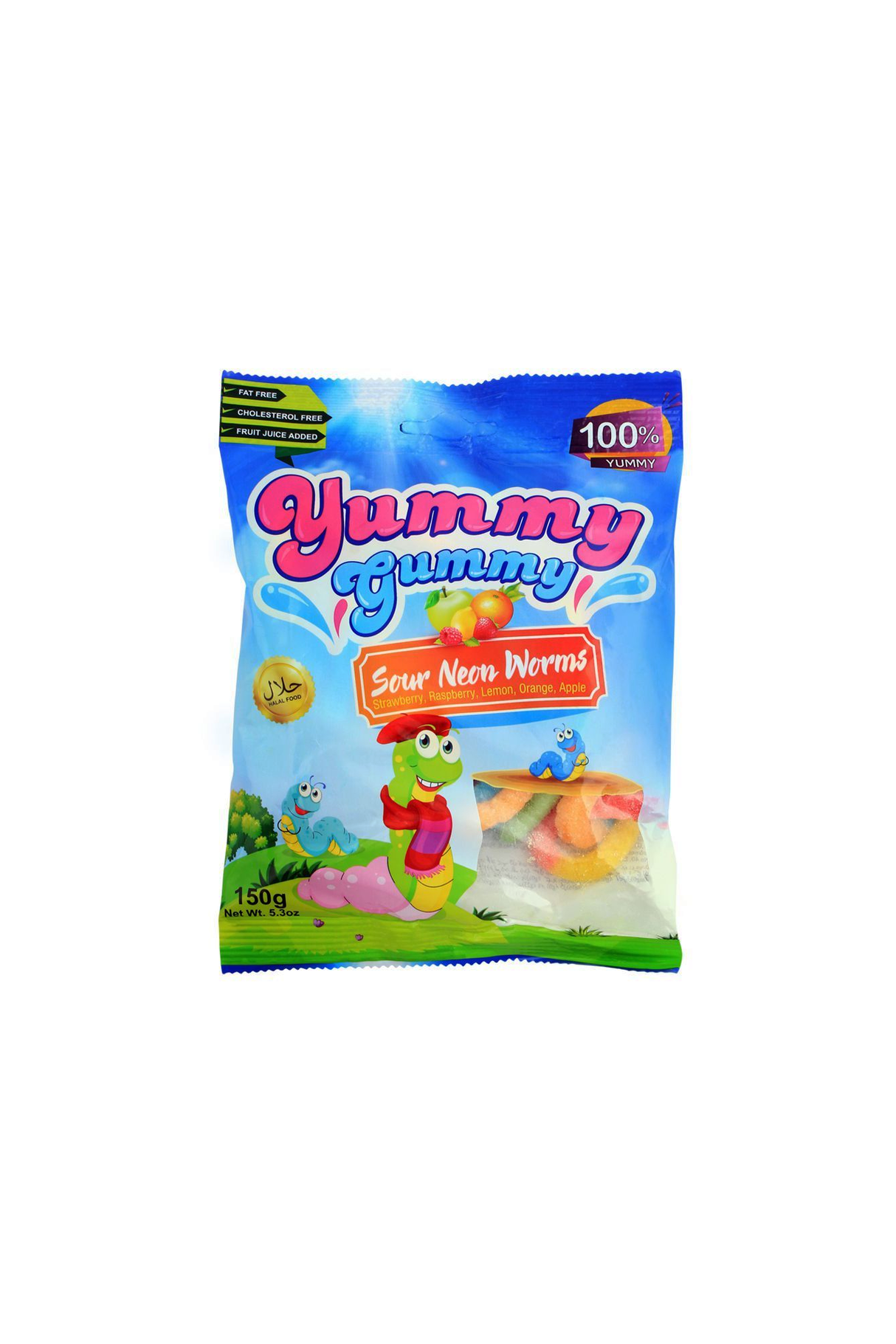 yummy gummy jelly sour neon worms 150g