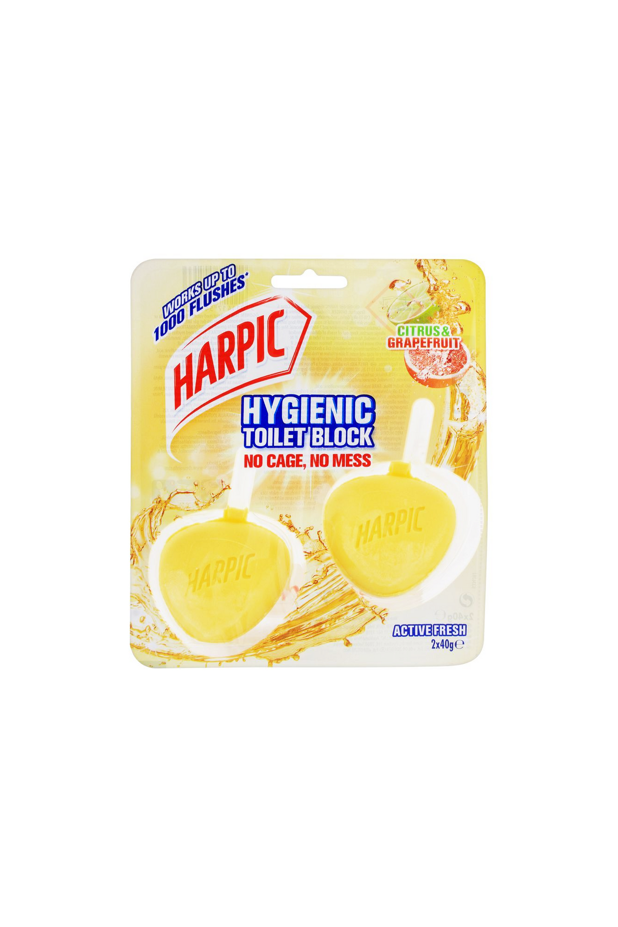 harpic hygienic toilet block citrus& grapefruit 2pc 80g