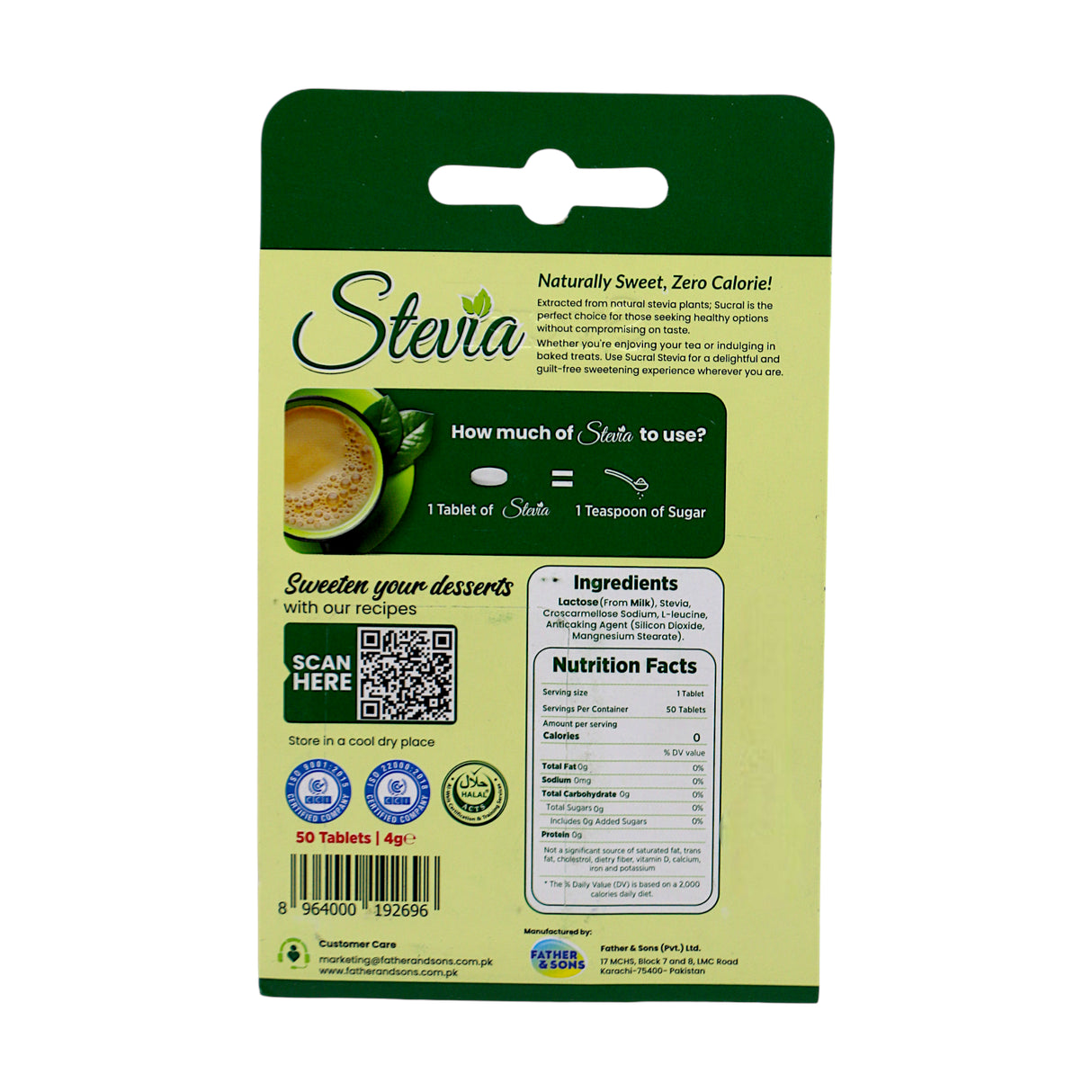 sucral stevia sweetener 50 tablets