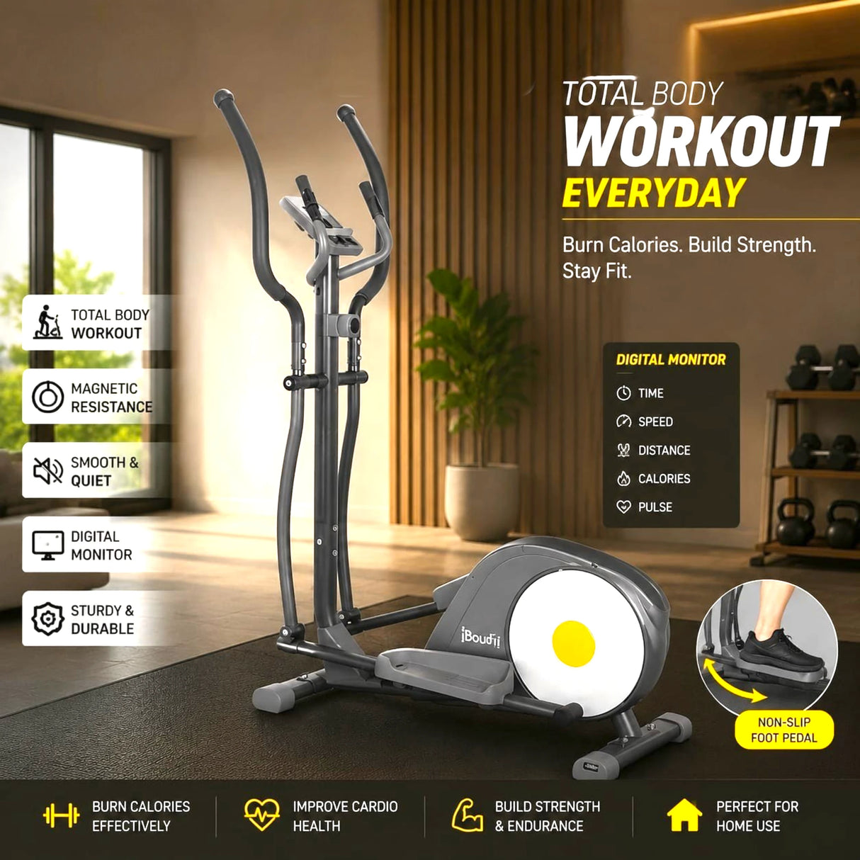 Elliptical BIKE DOUFIT | Smooth & Quiet | Digital Monitor | Non-Slip Pedals
