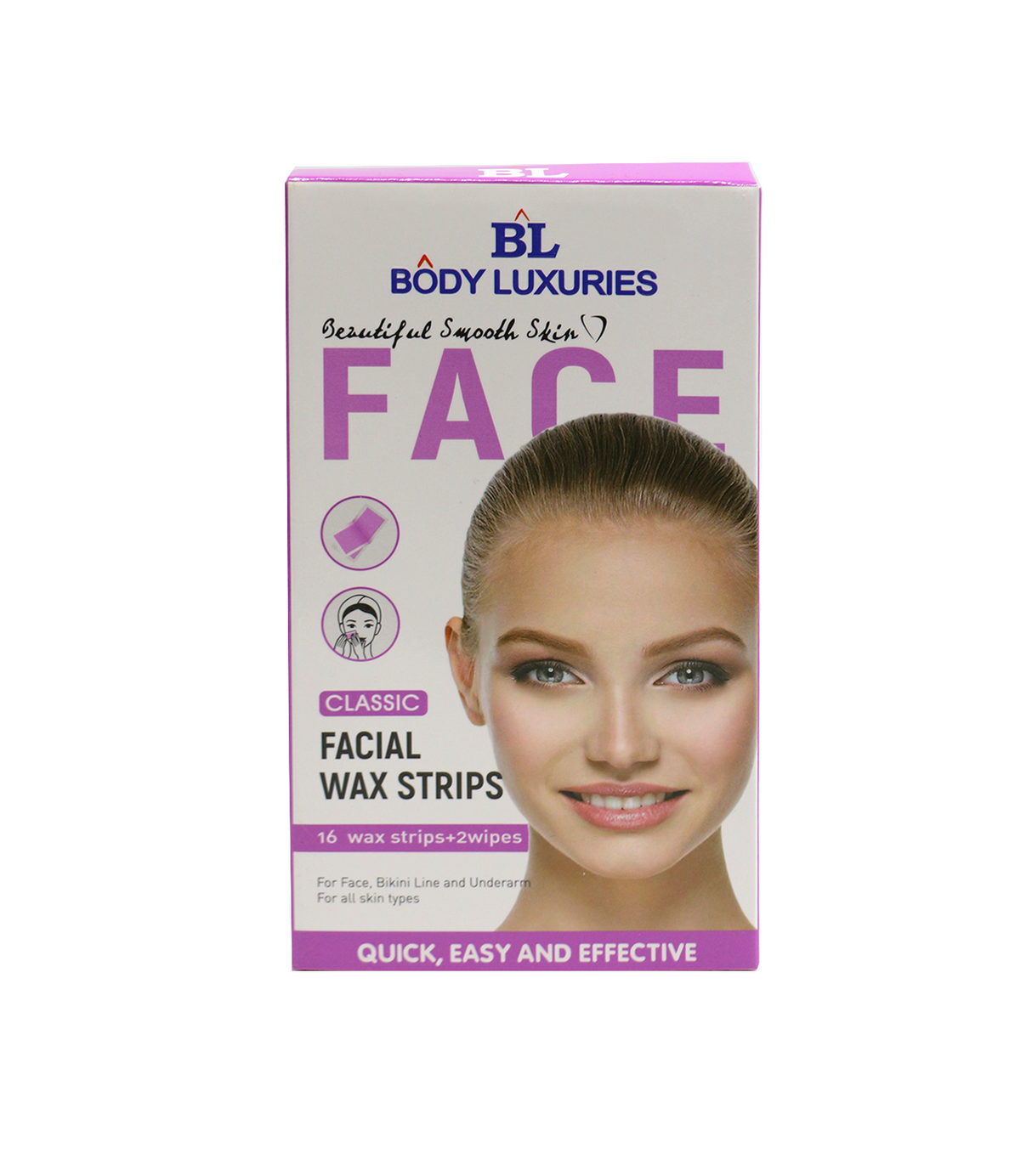 body luxuries facial wax strips classic 16pc