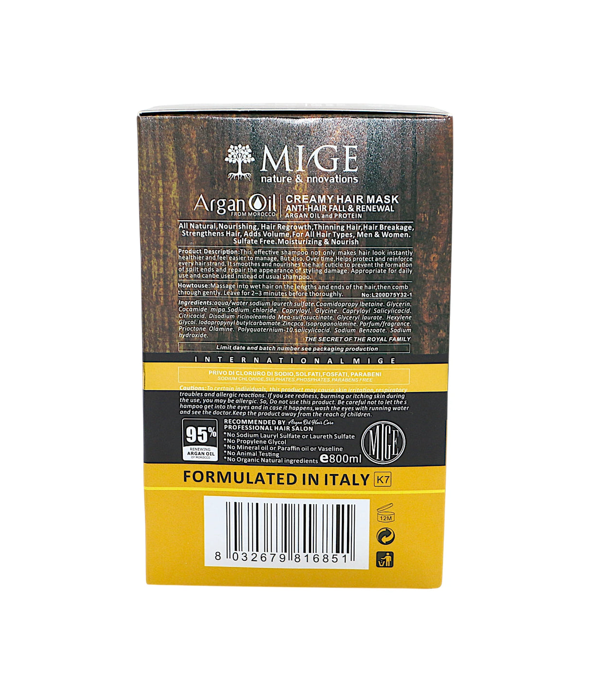 mige argan oil creamy hair mask 95% 800ml china