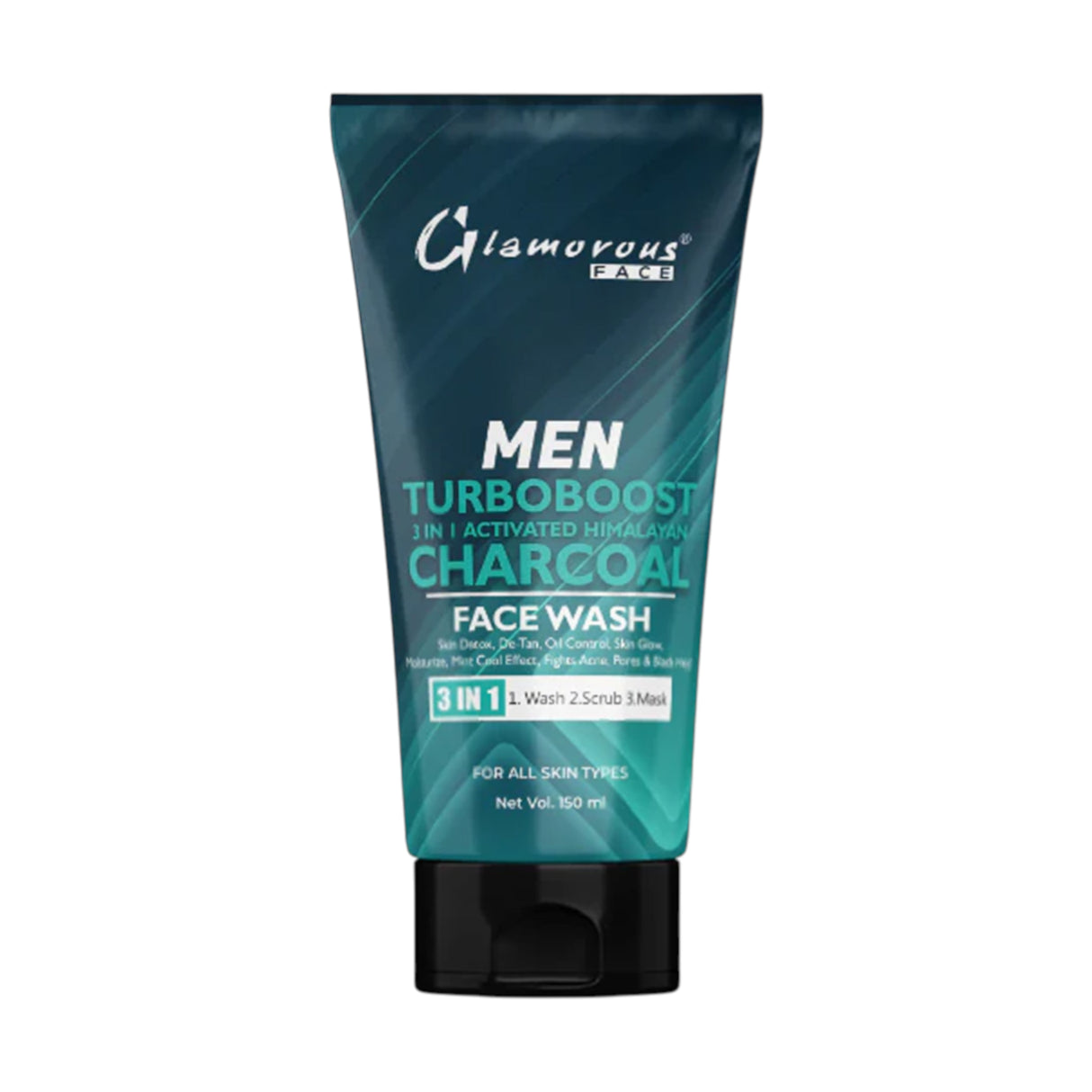 glamorous face wash men turboboost charcoal 3in 1 150ml