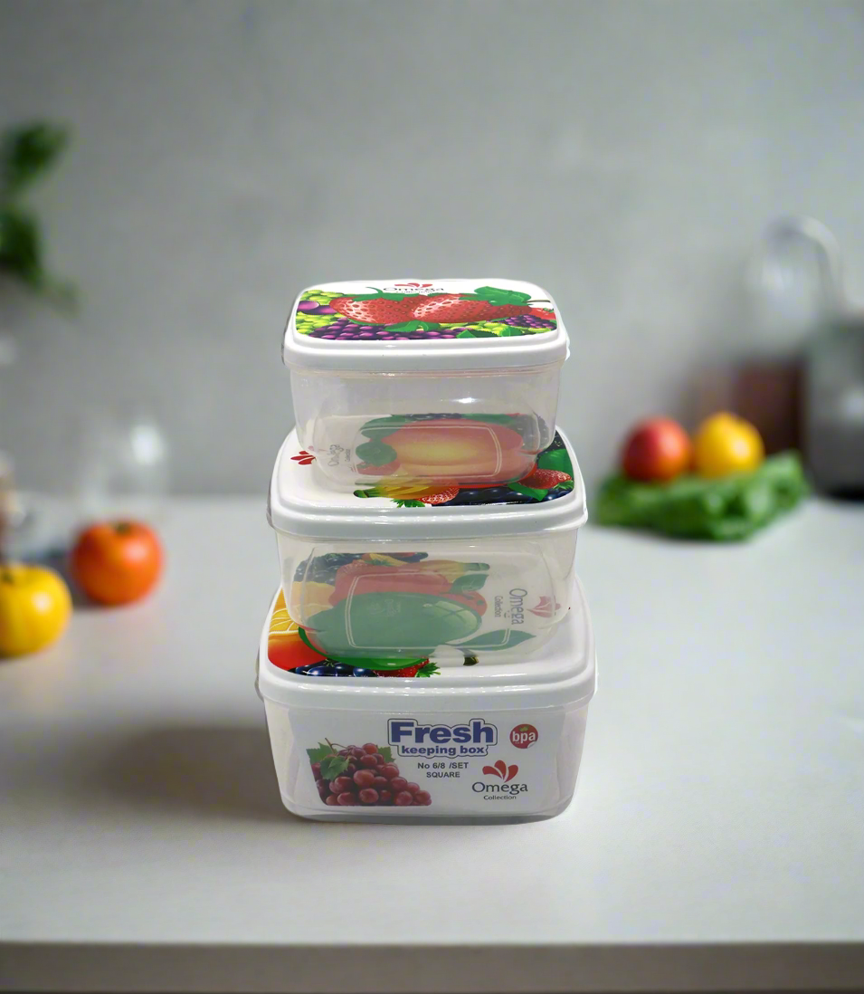 plastic box set 3pc large square pak fersh keeping