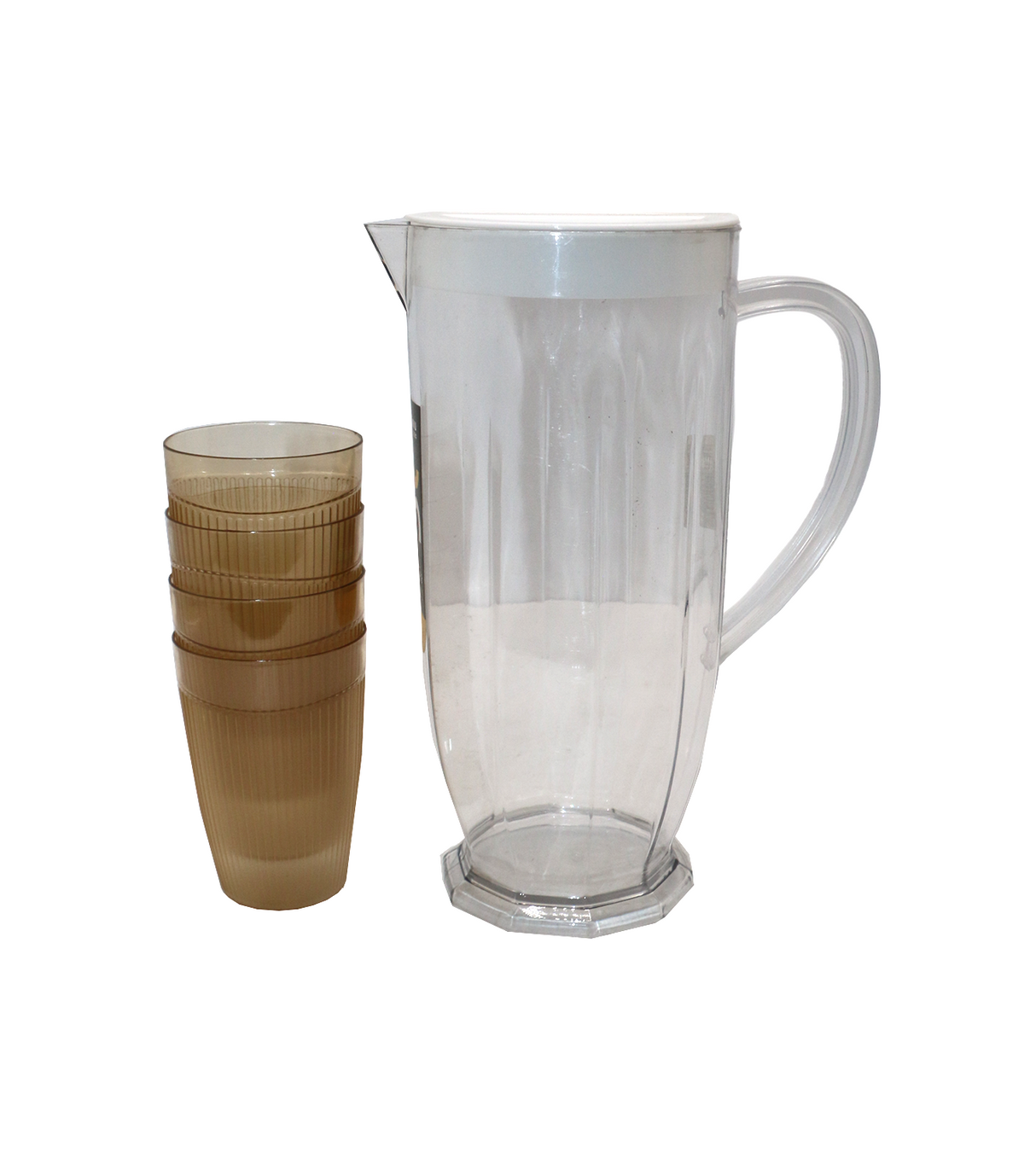 plastic jug & 4 glass china 2504