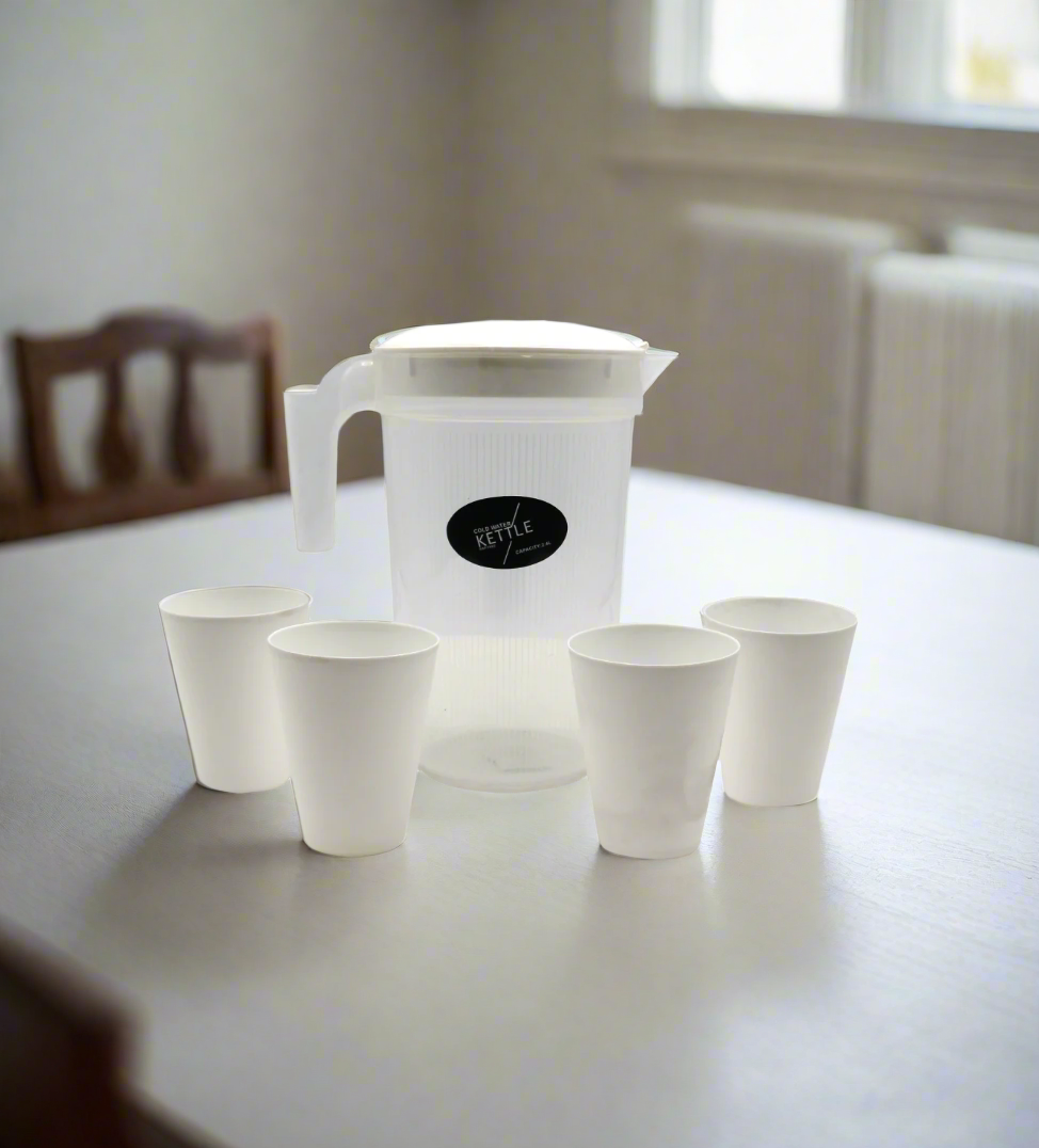 plastic jug & 4 glass china 8616