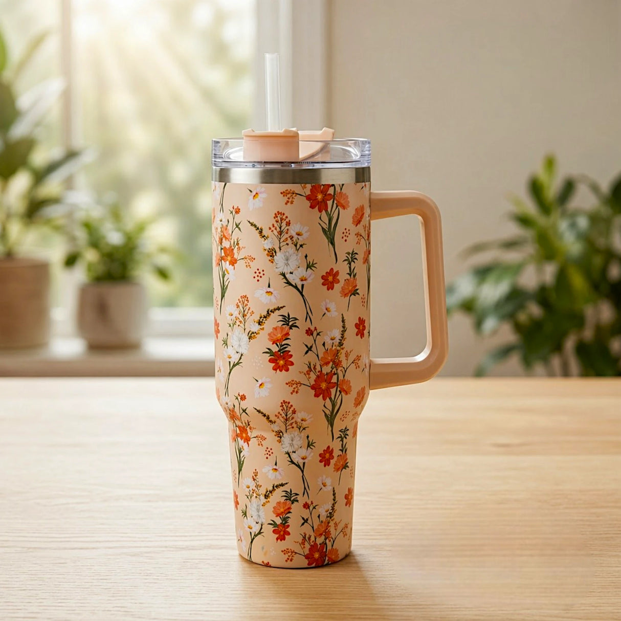 tumbler cup stainless steel peach wildflower floral print 1.2l 40oz china ul-428