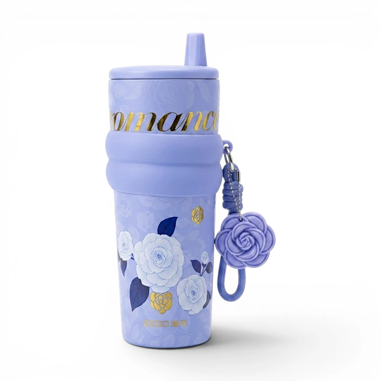 tumbler cup stainless steel purple rose floral print 20oz 750ml china 8294