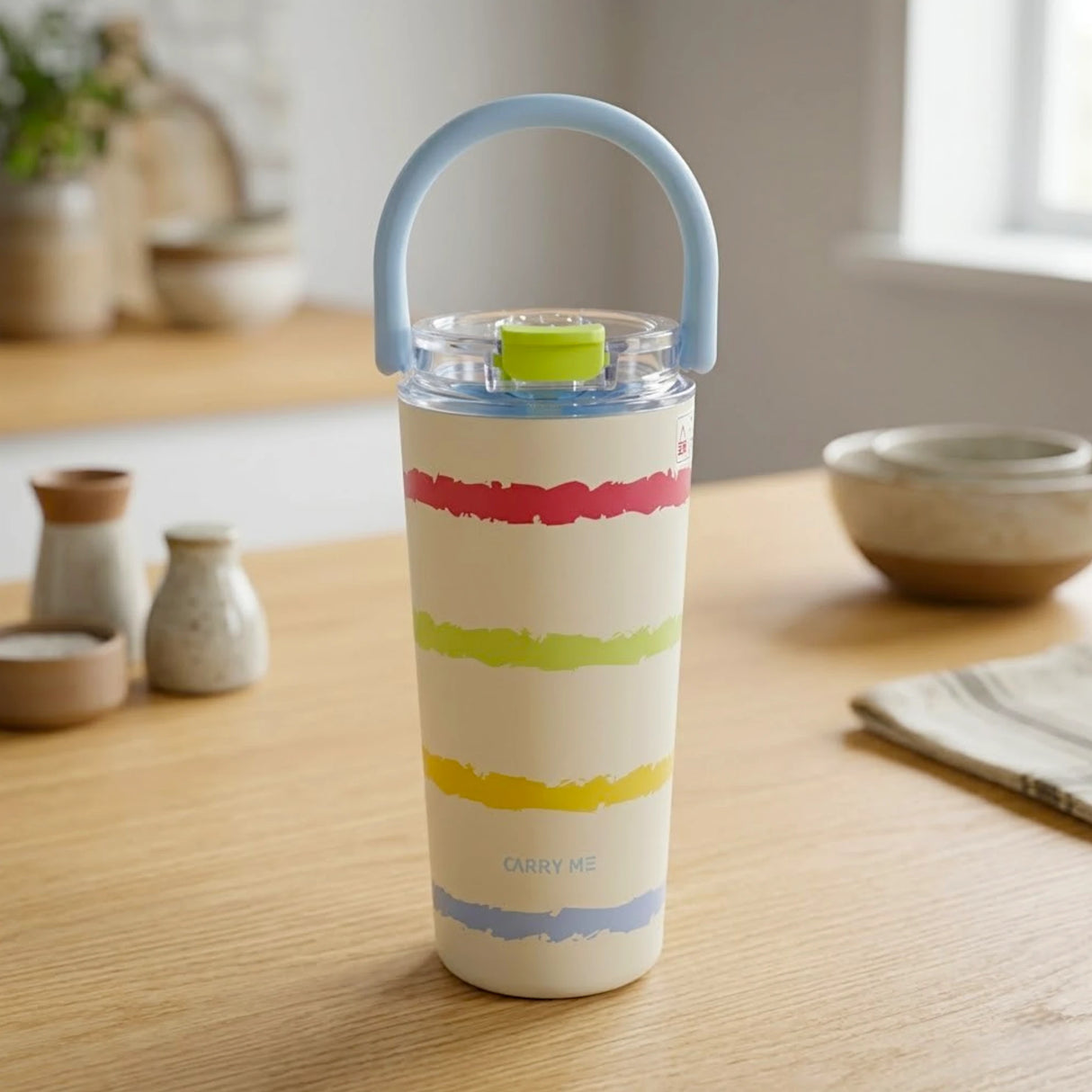tumbler cup stainless steel cream rainbow stripe print 600ml 20oz china 5287