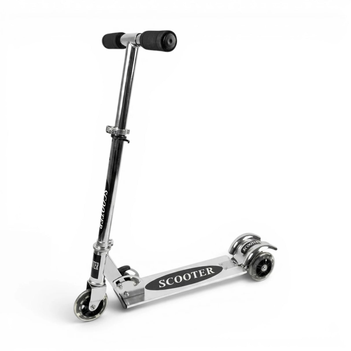 Kids Scooty with LED Light-Up Wheels – Chrome Finish 2-Wheel Kick Scooty