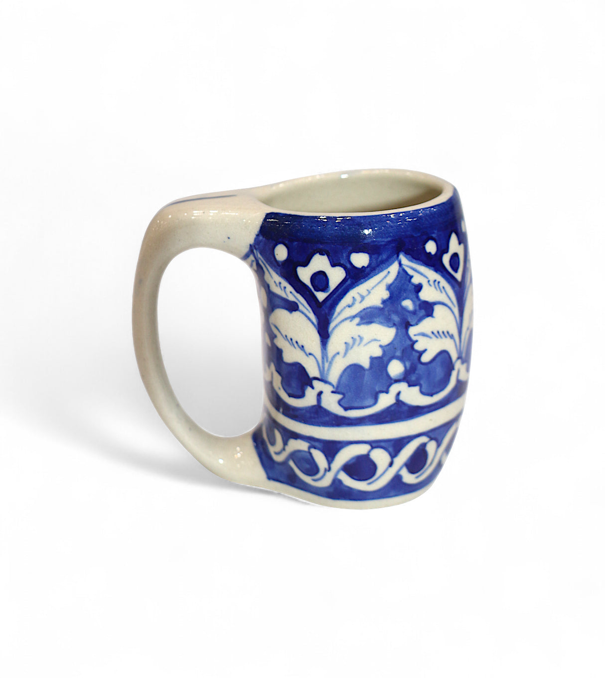 blue pottery mug happy