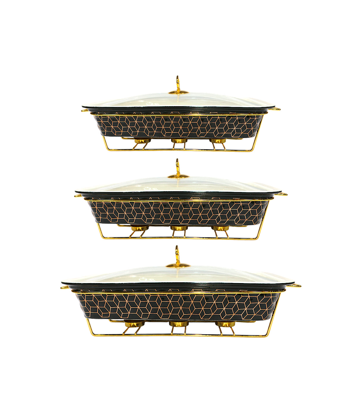 ceramic casserole 3pc rectangle with metal stand black china