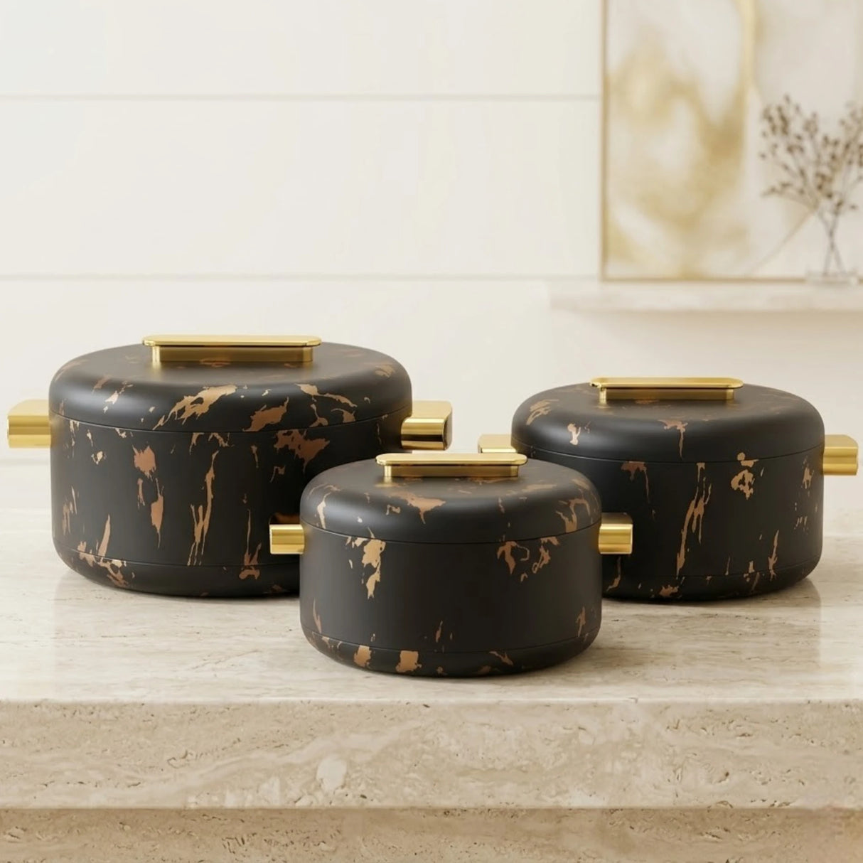 hot pot 3pc black marble china eb9135t