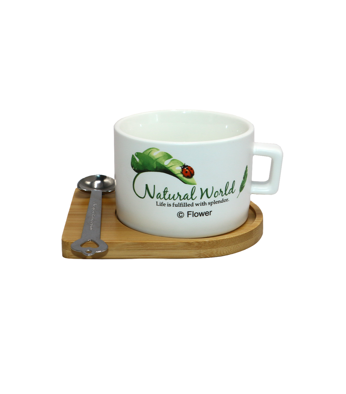 ceramic mug & spoon with wood coaster china
