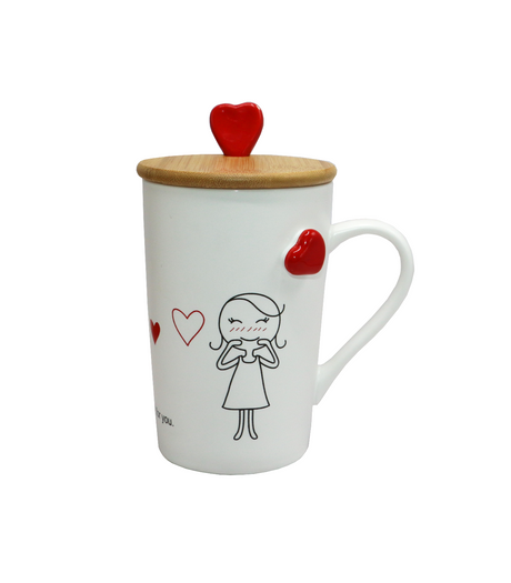 ceramic mug & lid with spoon china 035