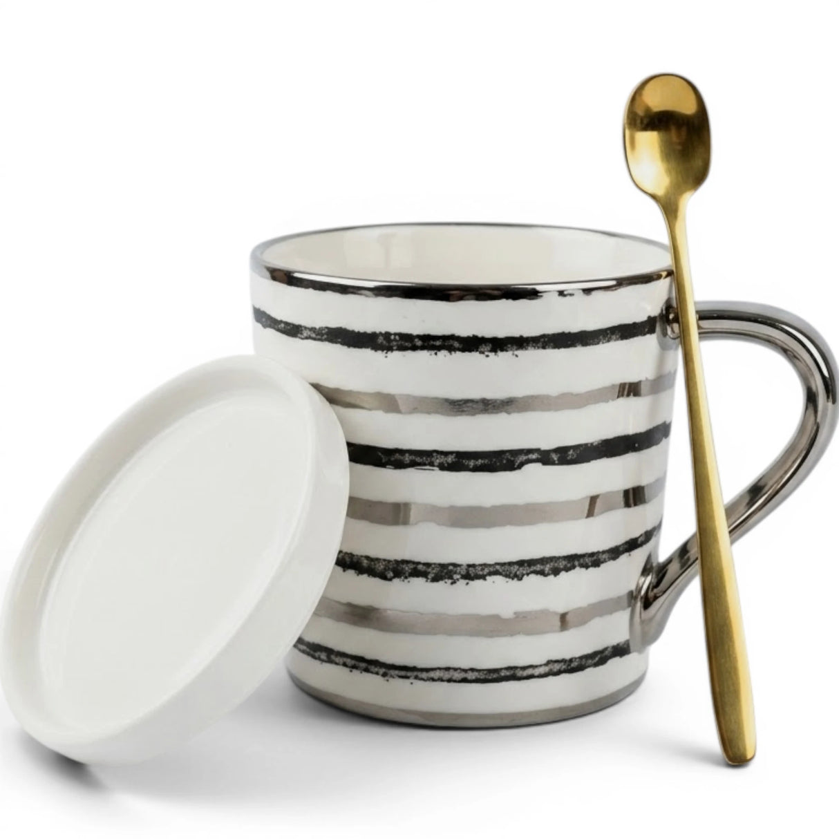ceramic mug & lid with spoon china 210301