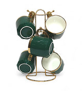 ceramic mug 6pc with metal stand green china 6819