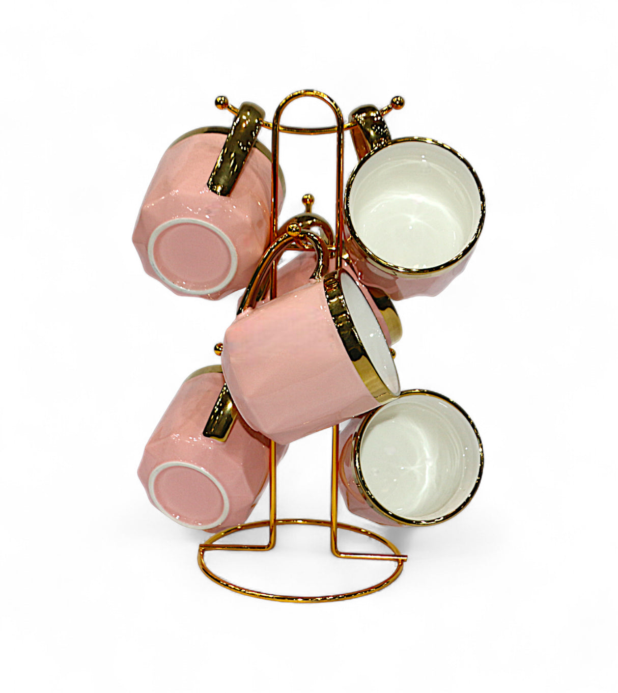ceramic mug 6pc with metal stand pink china 6819-p