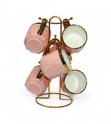 ceramic mug 6pc with metal stand pink china 6819-p