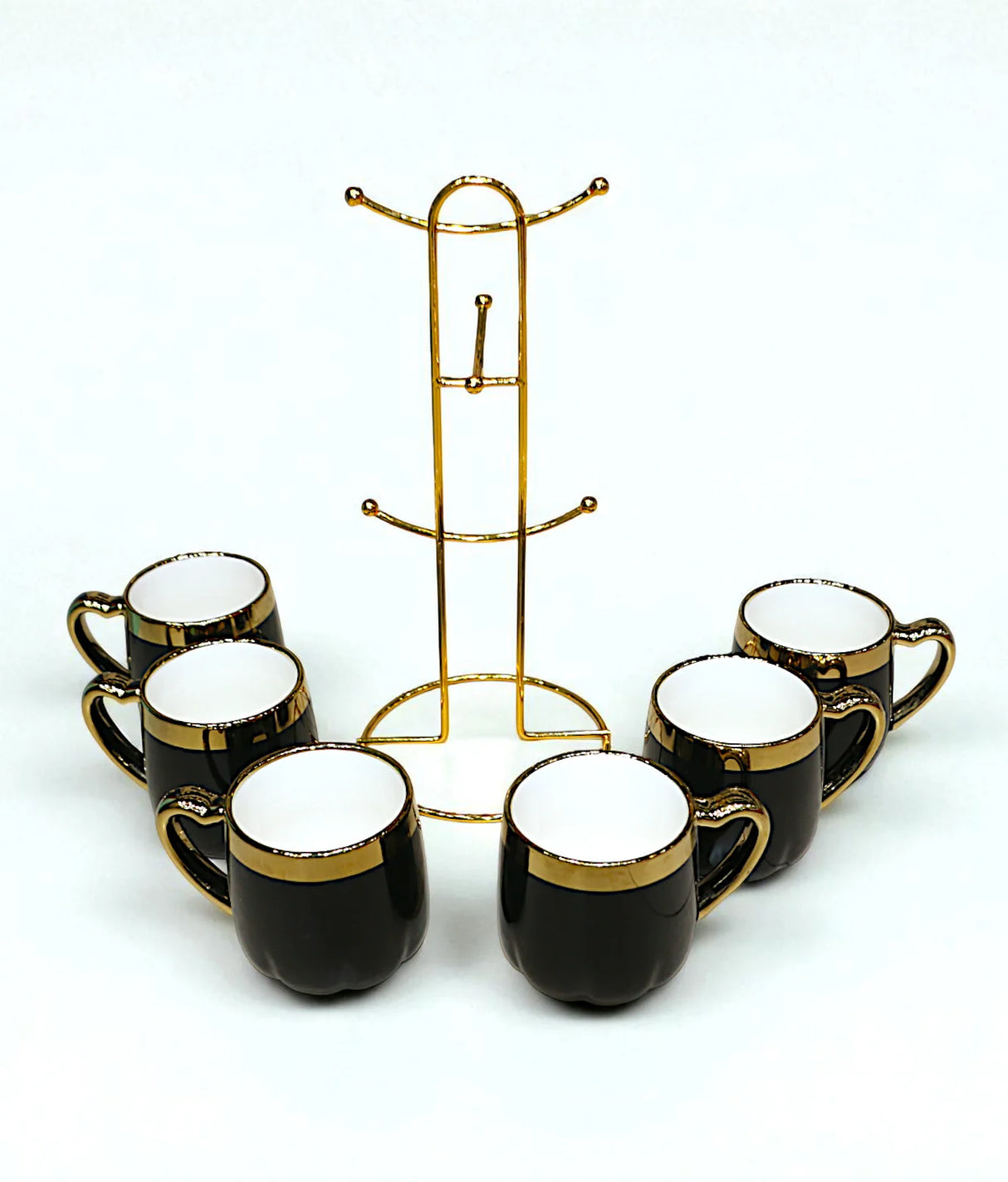 ceramic mug 6pc with metal stand black china 6818