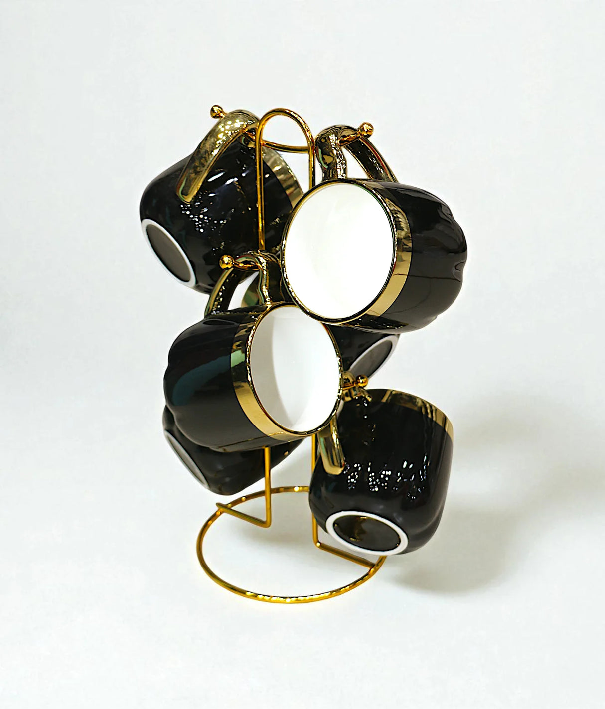 ceramic mug 6pc with metal stand black china 6818