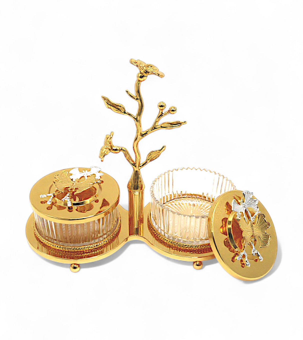 fancy bowl & lid 2pc with golden stand china 29011-2s