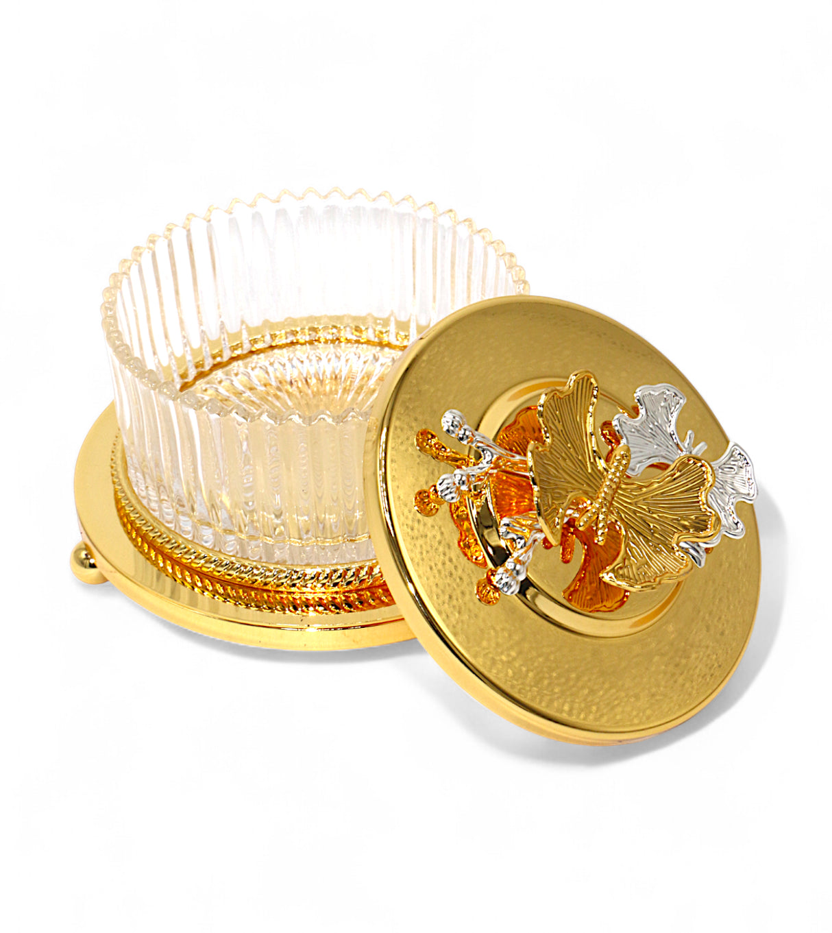 fancy glass bowl & lid 1pc with golden stand china 29014g