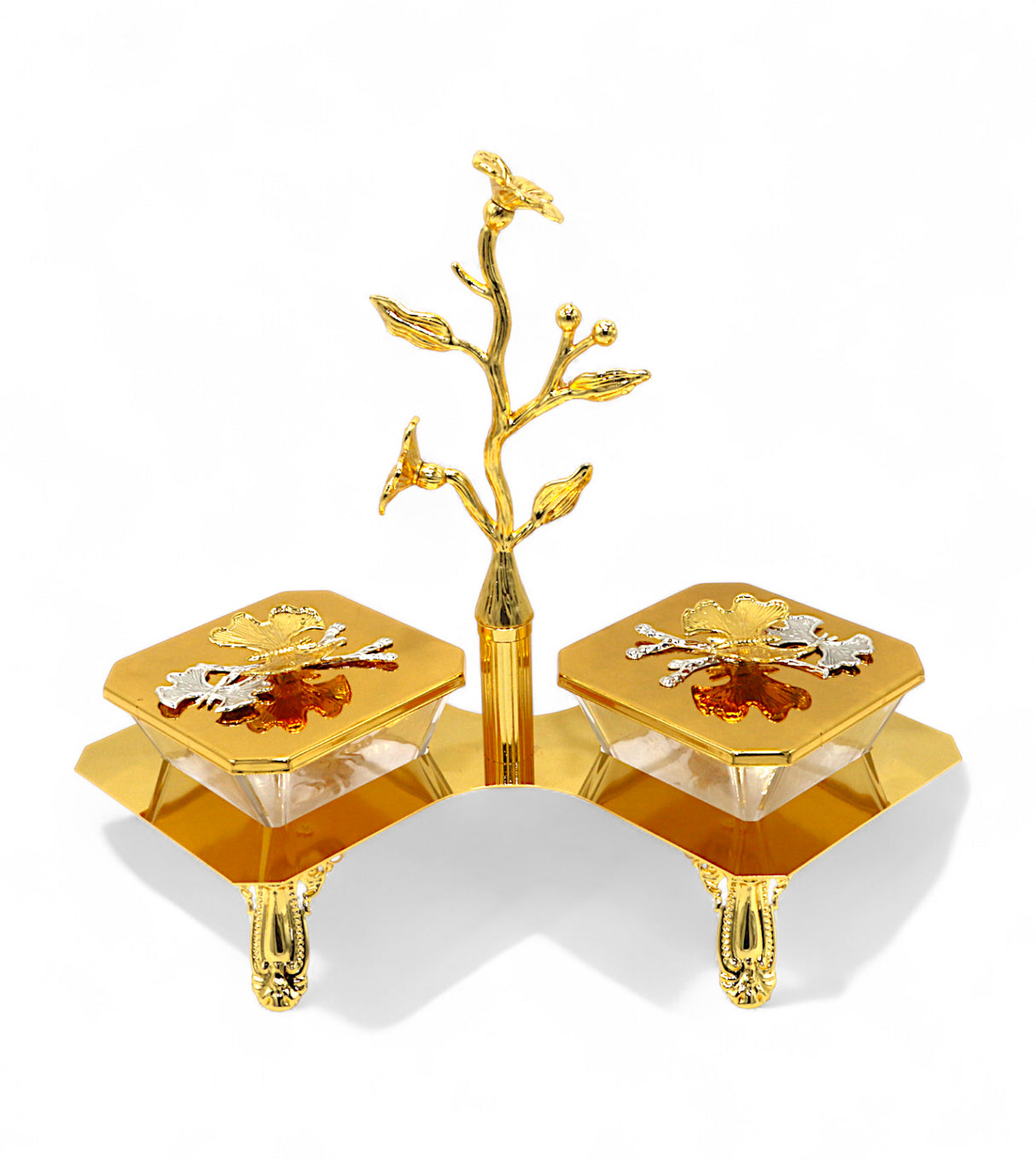 fancy glass bowl & lid 2pc with golden stand china 29021-2g