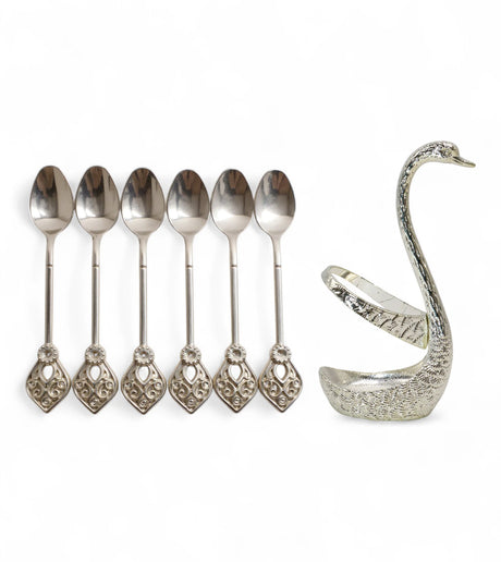 swan spoon set 6pc silver china