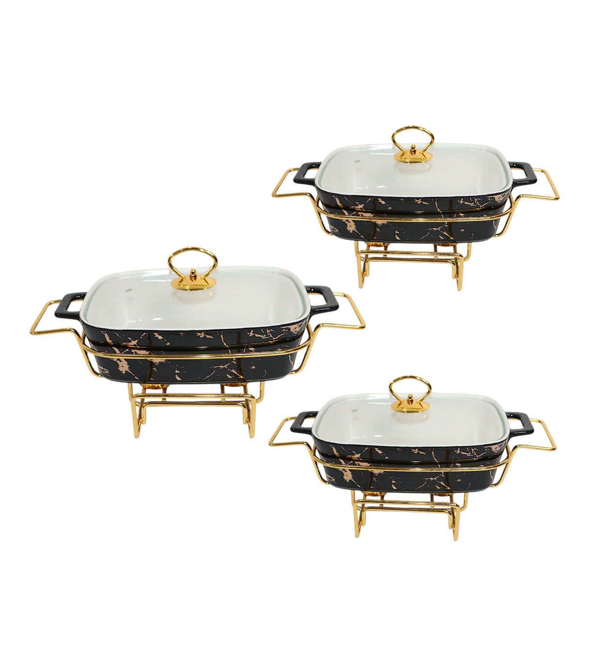 ceramic casserole 3pc rectangle black marble china