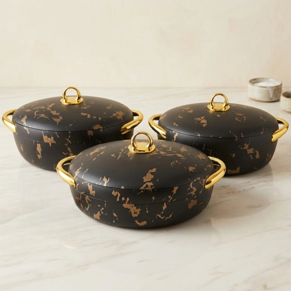 fancy hot pot 3pc oval black marble china ec915t