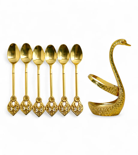 swan spoon set 6pc golden china