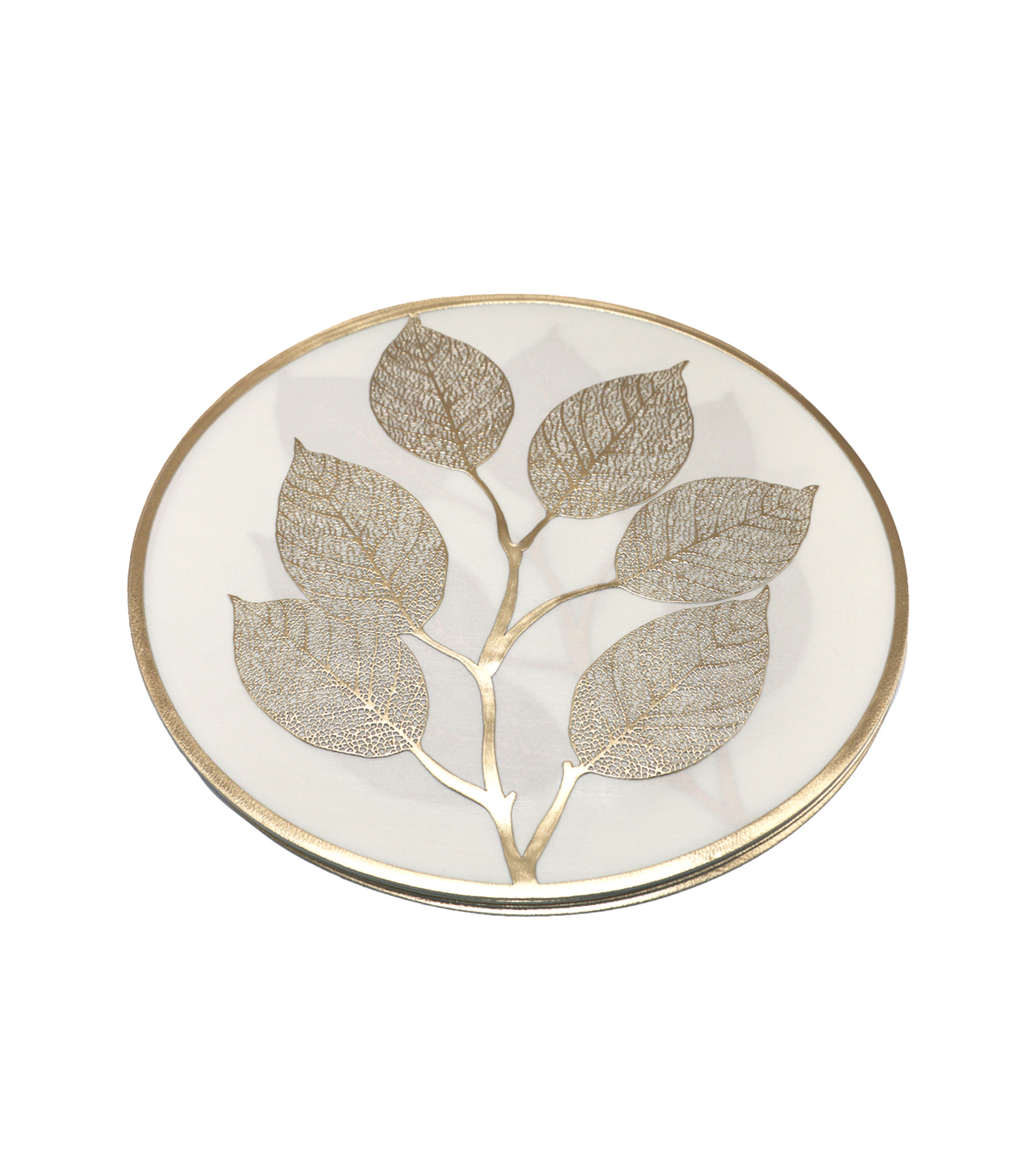 pvc table mat 1pc 38x38cm white & golden leaf china d058