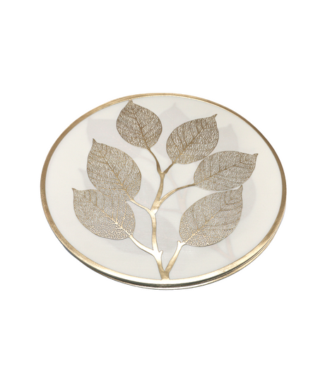pvc table mat 1pc 38x38cm white & golden leaf china d058