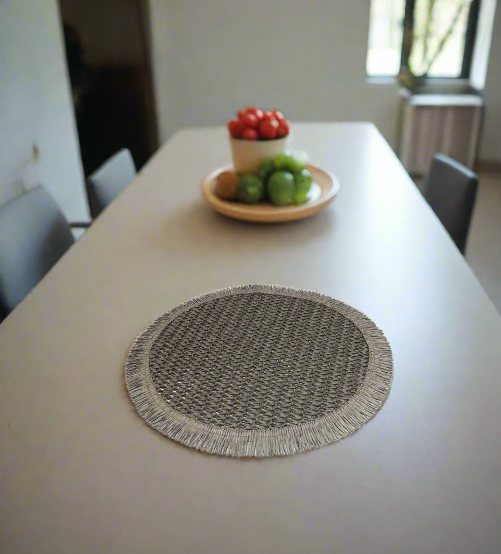 table mat 1pc round grey china