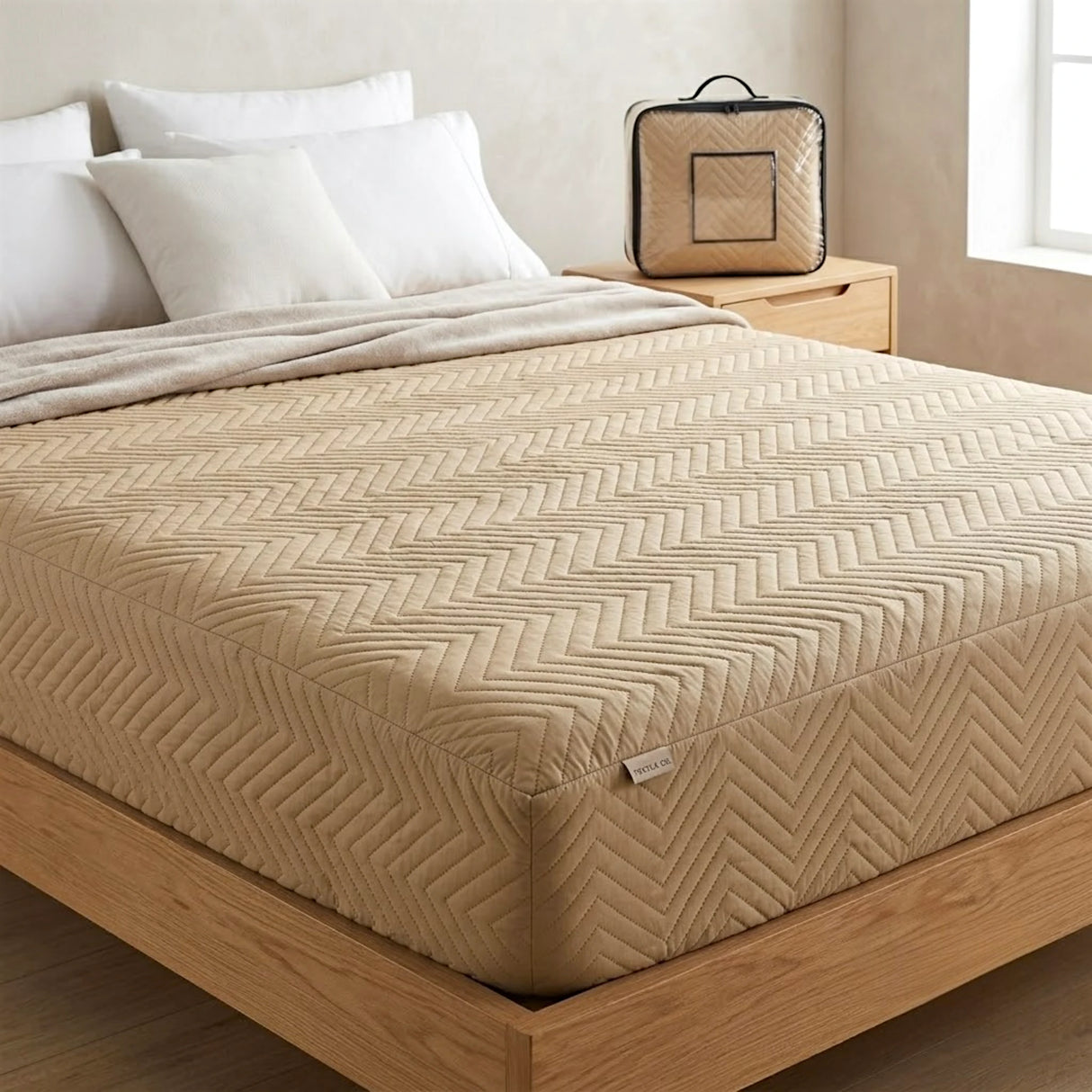 mattress cover double khaki d599