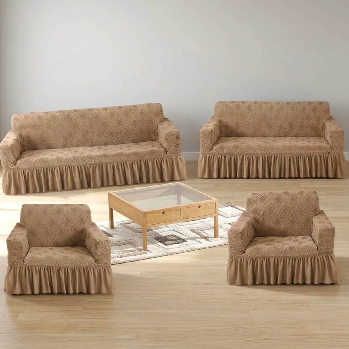 sofa cover 7 seater light beige china