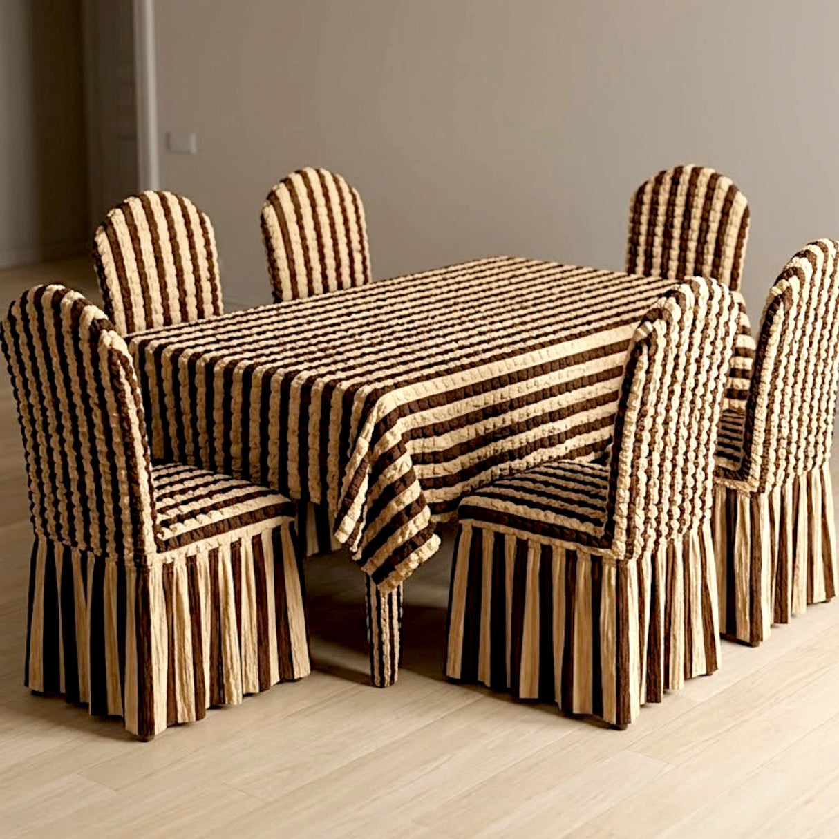 dining table & chair cover 7pc brown china