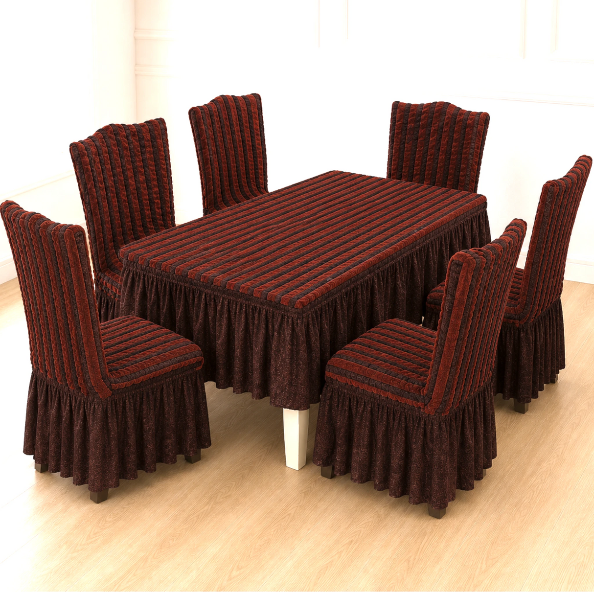 dining table & chair cover 7pc chocolate brown china