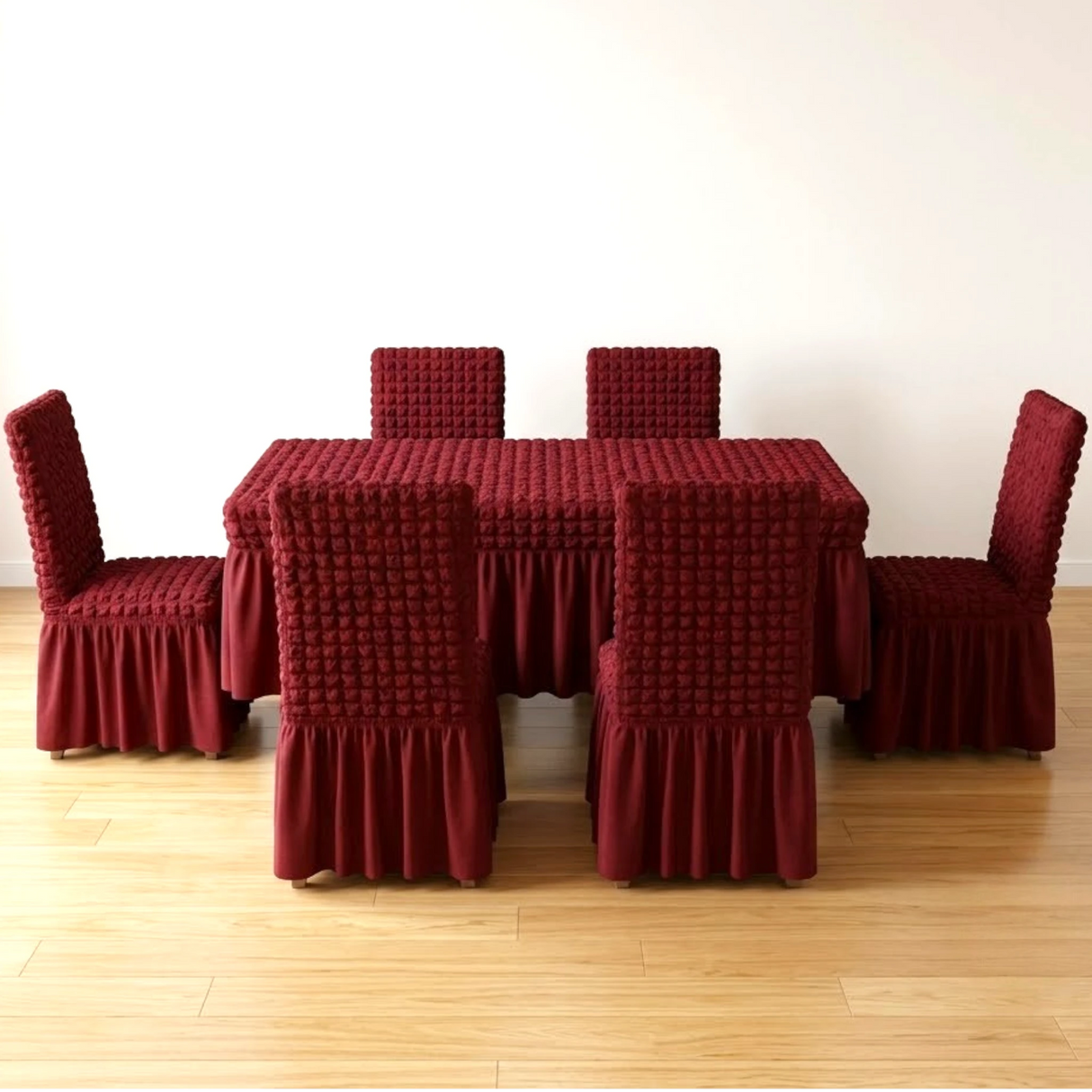 dining table & chair cover 7pc maroon china