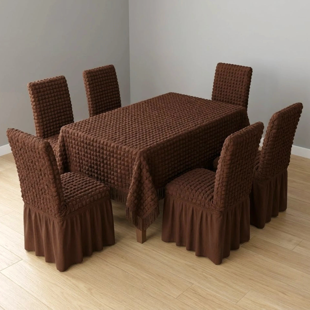 dining table & chair cover 7pc chocolate brown china