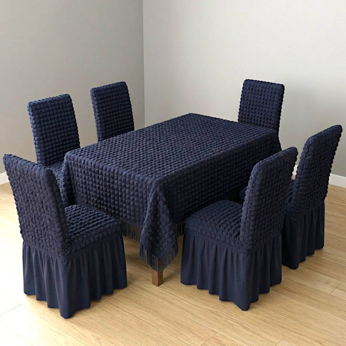 dining table & chair cover 7pc navy blue china
