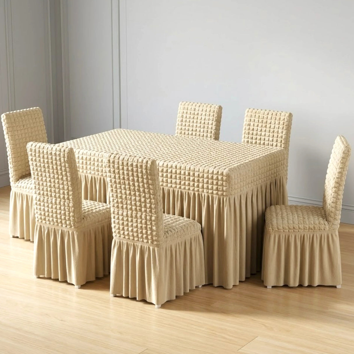 dining table & chair cover 7pc cream china