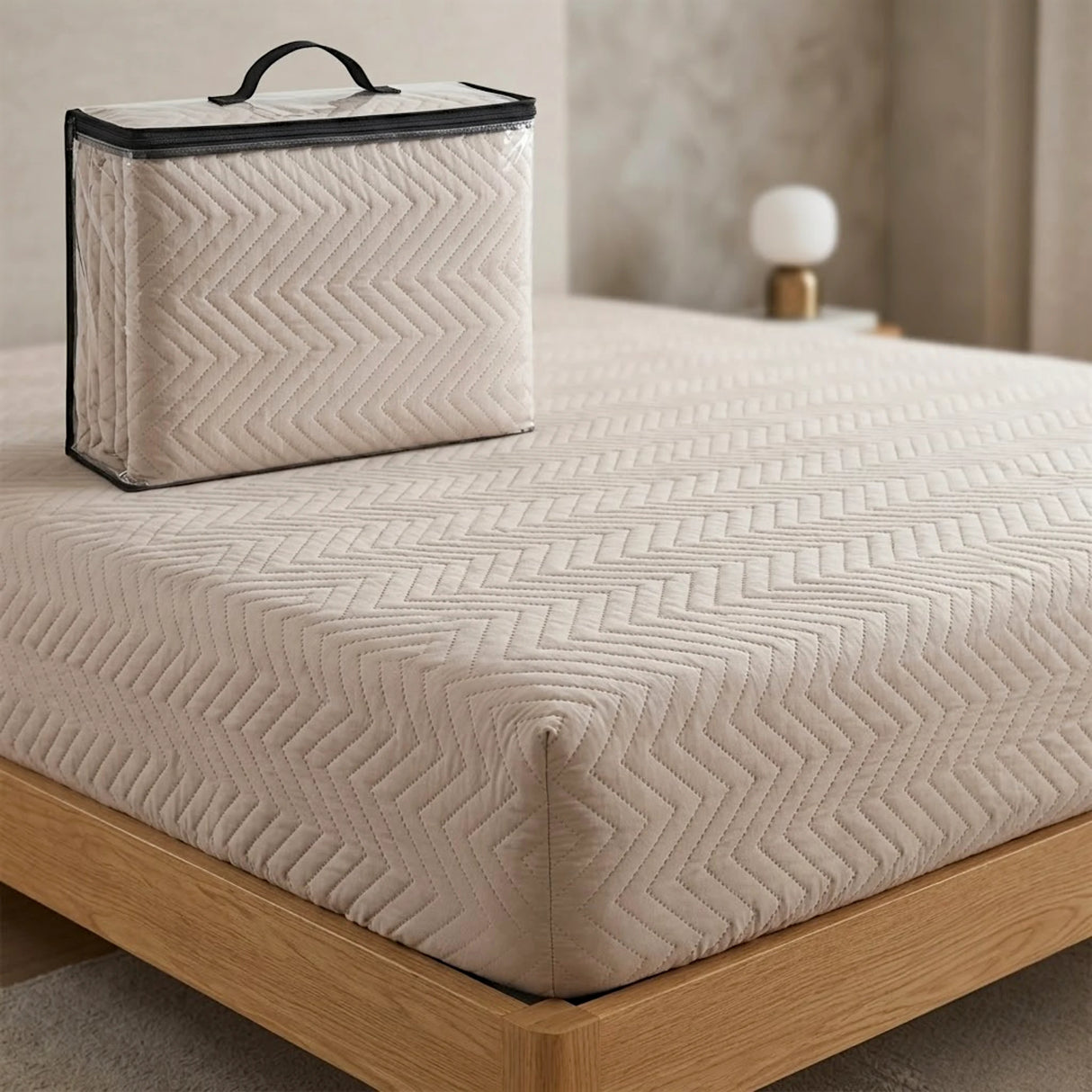 mattress cover double beige d599