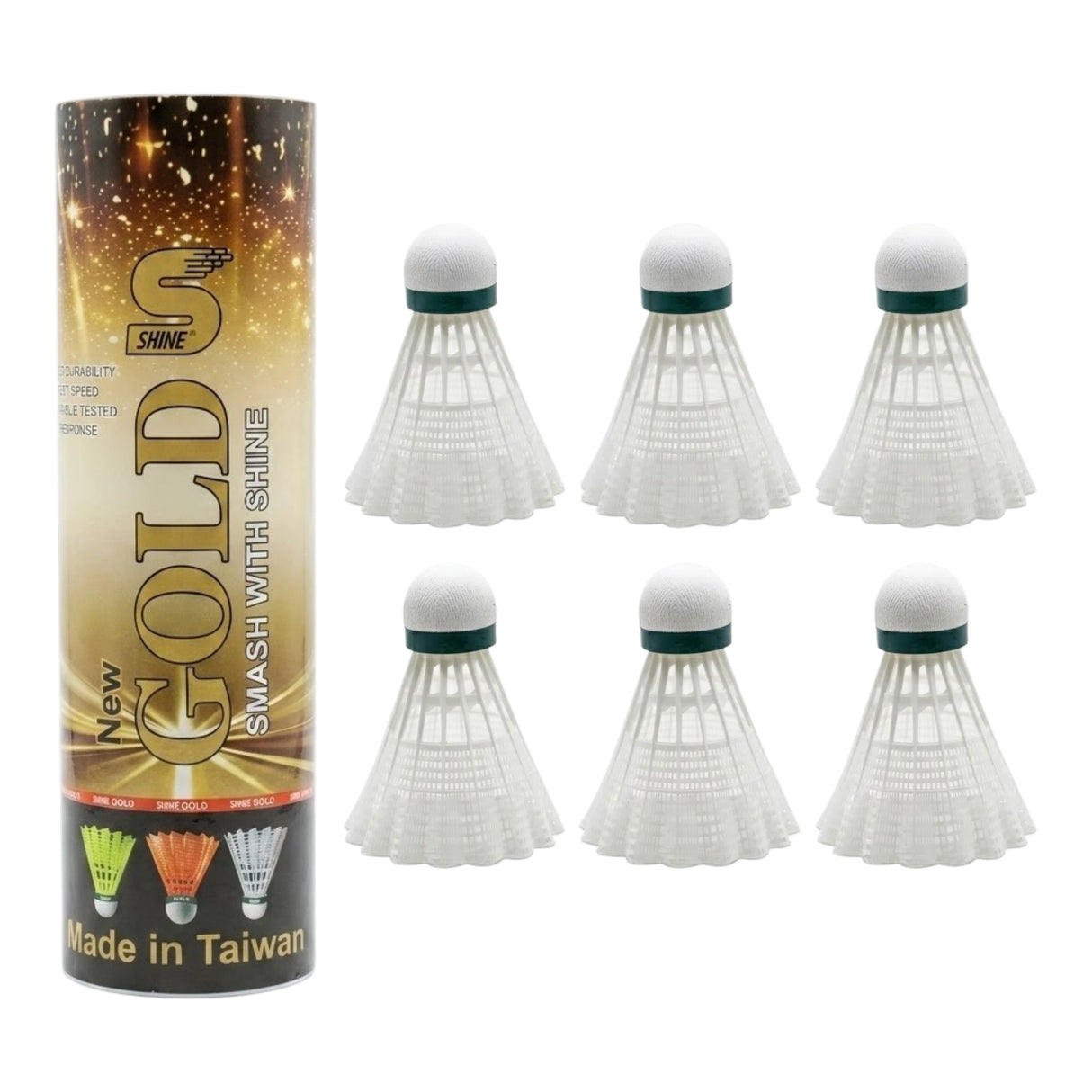BADMINTON SHUTTLE SHINE GOLD WHITE 6PC BOX TAIWAN