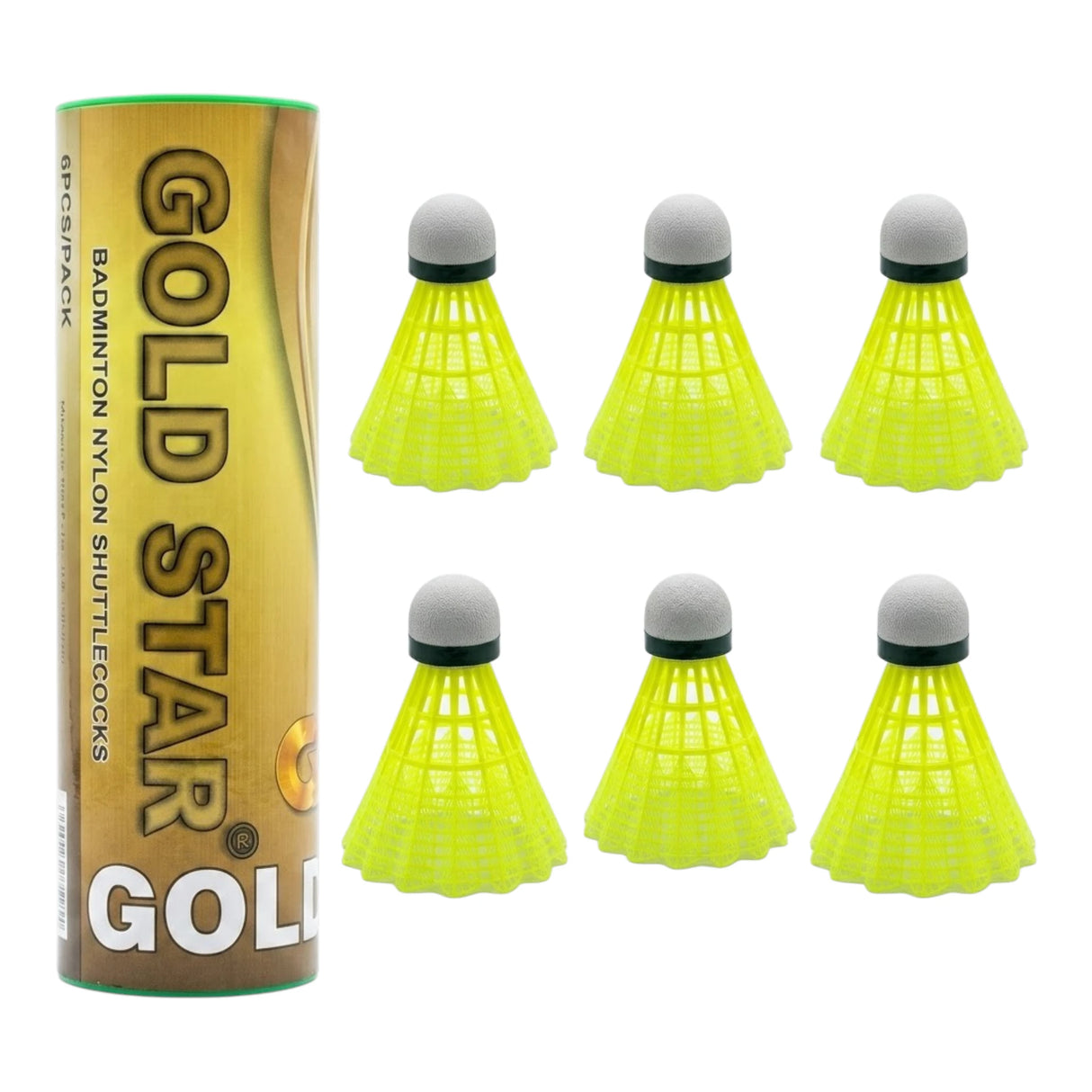 BADMINTON SHUTTLE PLASTIC GOLDSTAR 6PC YELLOW TAIWAN
