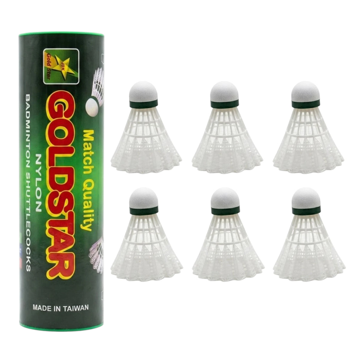 BADMINTON SHUTTLE PLASTIC GOLDSTAR 6 PC WHITE TAIWAN