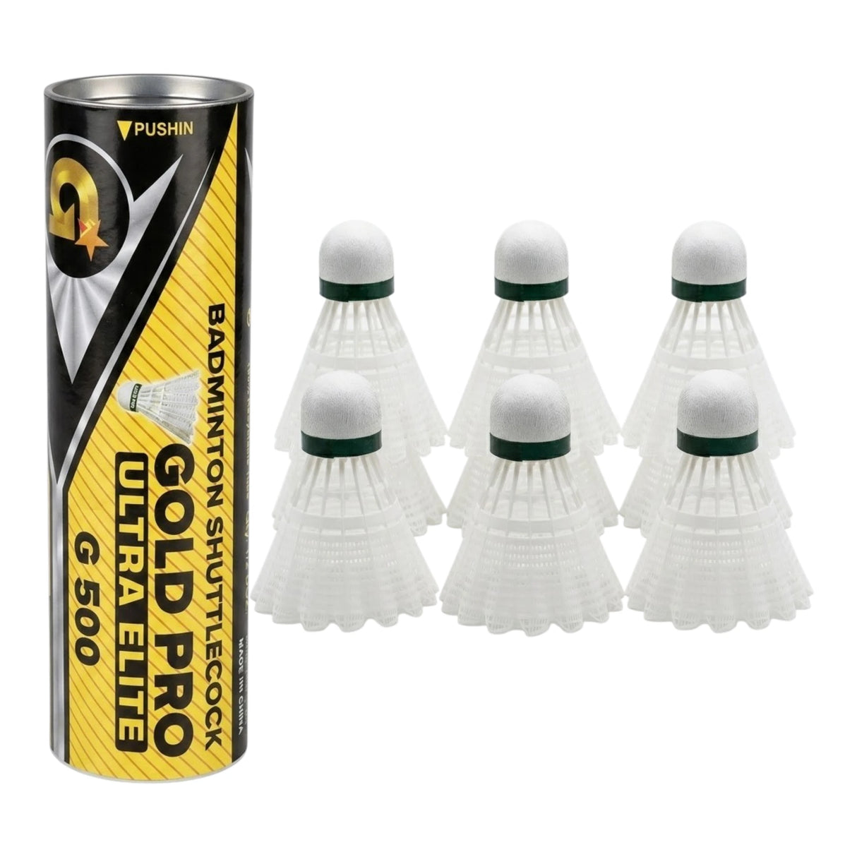 BADMINTON SHUTTLE PLASTIC GOLD PRO 6PC BOX WHITE CHINA