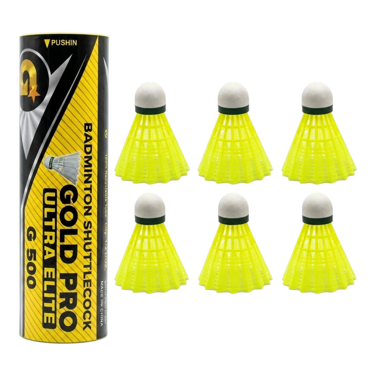 BADMINTON SHUTTLE PLASTIC GOLD PRO 6PC BOX YELLOW CHINA