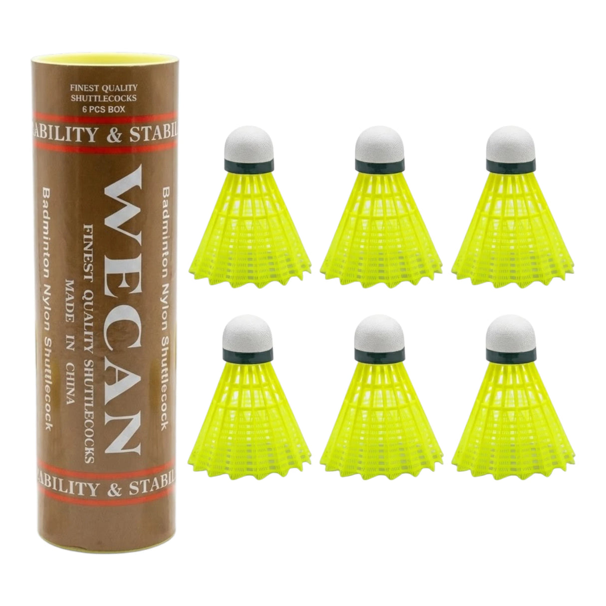 BADMINTON SHUTTLE PLASTIC WECAN GOLD YELLOW 6PC BOX CHINA